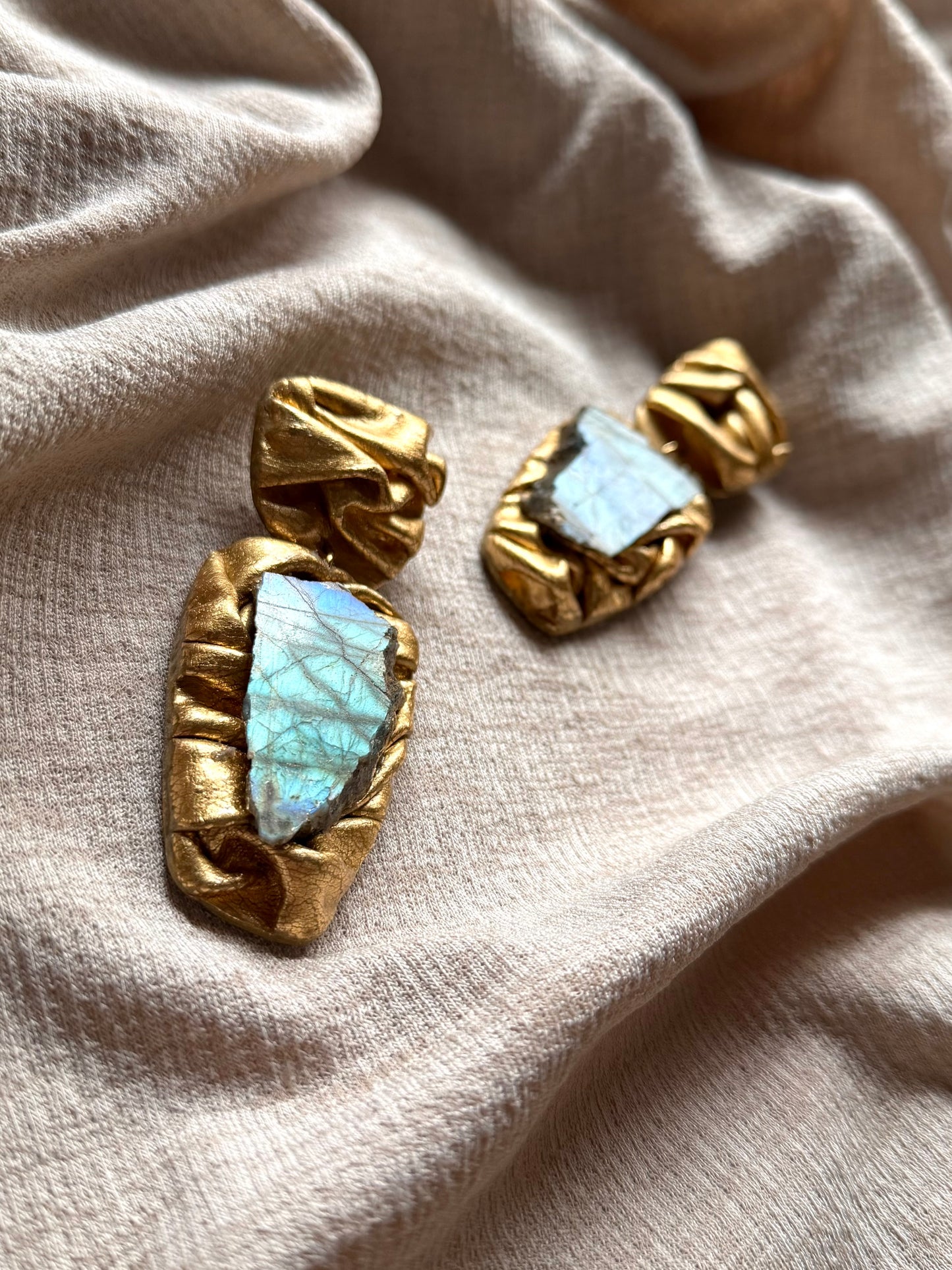 Asymmetric Draped - Antique Gold with Natural Labradorite