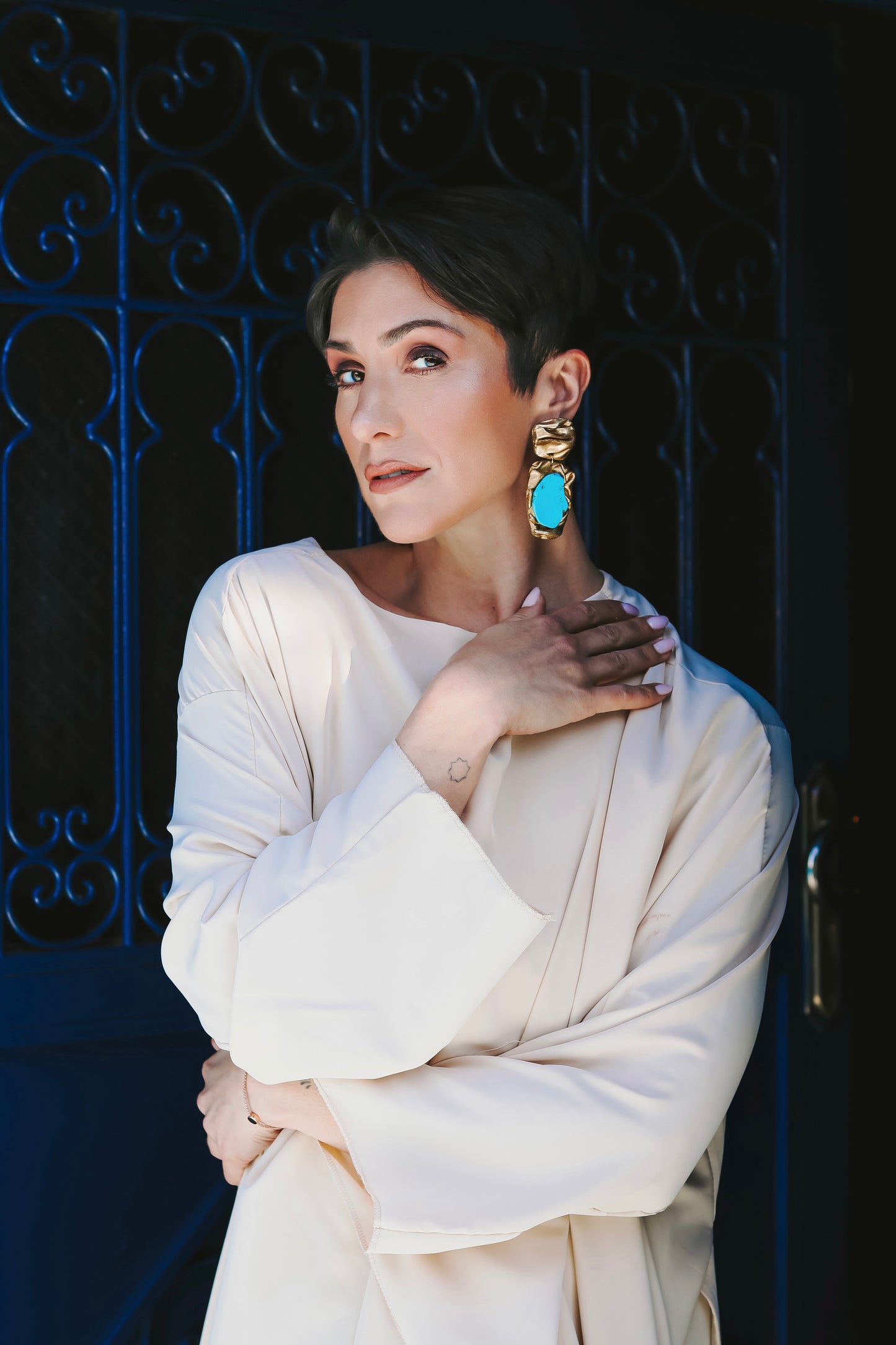 Asymmetric Draped - Antique Gold with Turquoise Magnesite (Clip-ons)