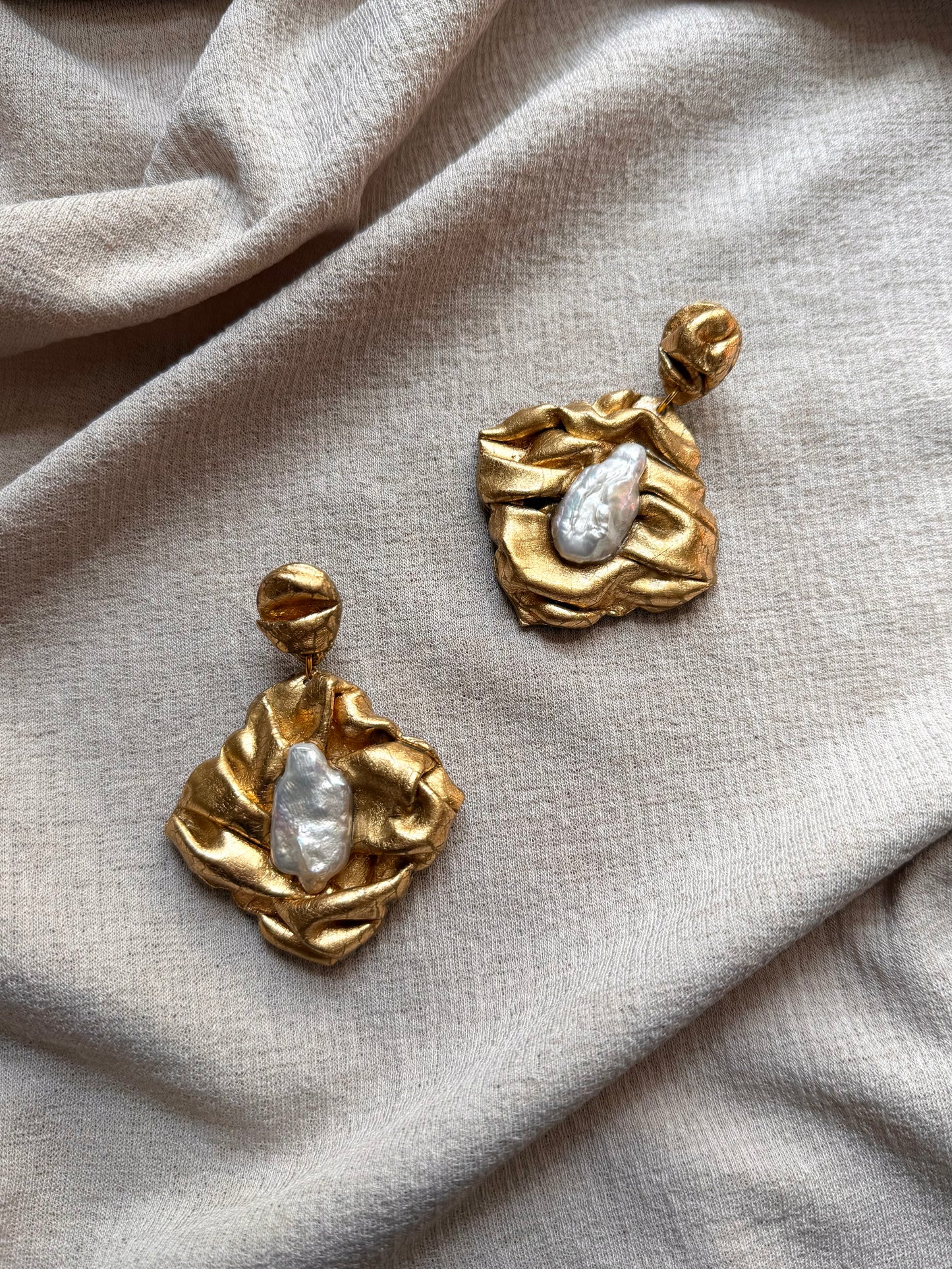 Tile Draped - Antique Gold with Freshwater Pearls
