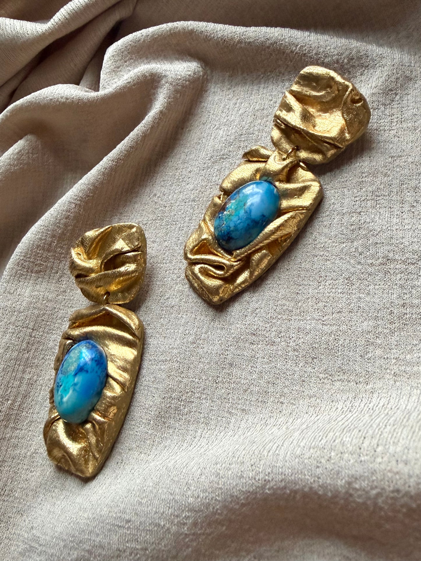 Asymmetric Draped - Antique Gold with Imperial Blue Jasper