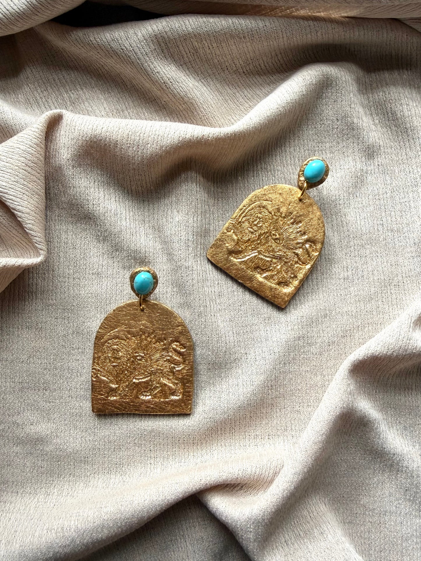 Farideh Lion and Sun - Antique Gold with Turquoise Magnesite