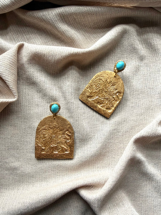 Farideh Lion and Sun - Antique Gold with Turquoise Magnesite