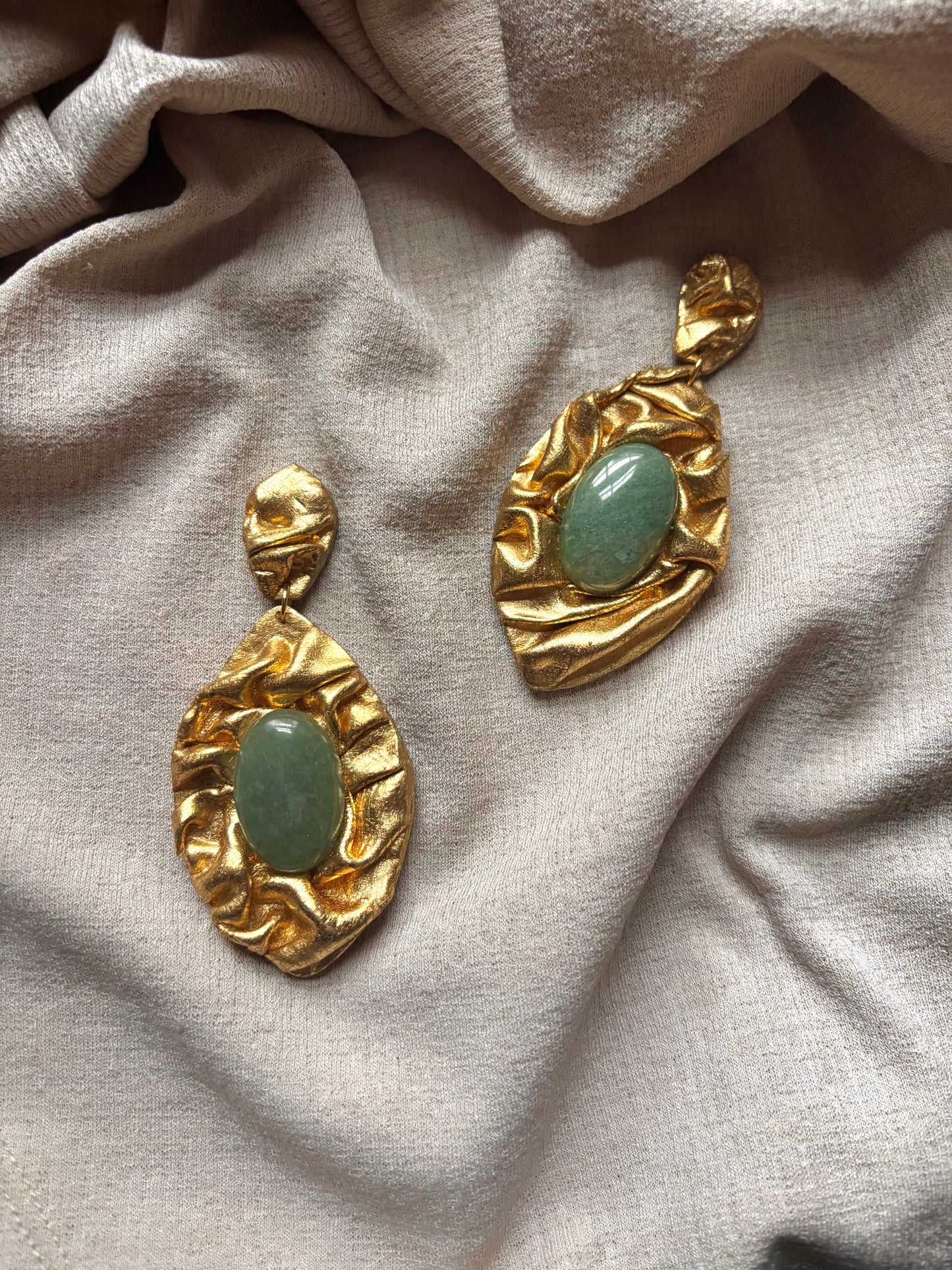 Feather Draped Large - Antique Gold with Green Aventurine