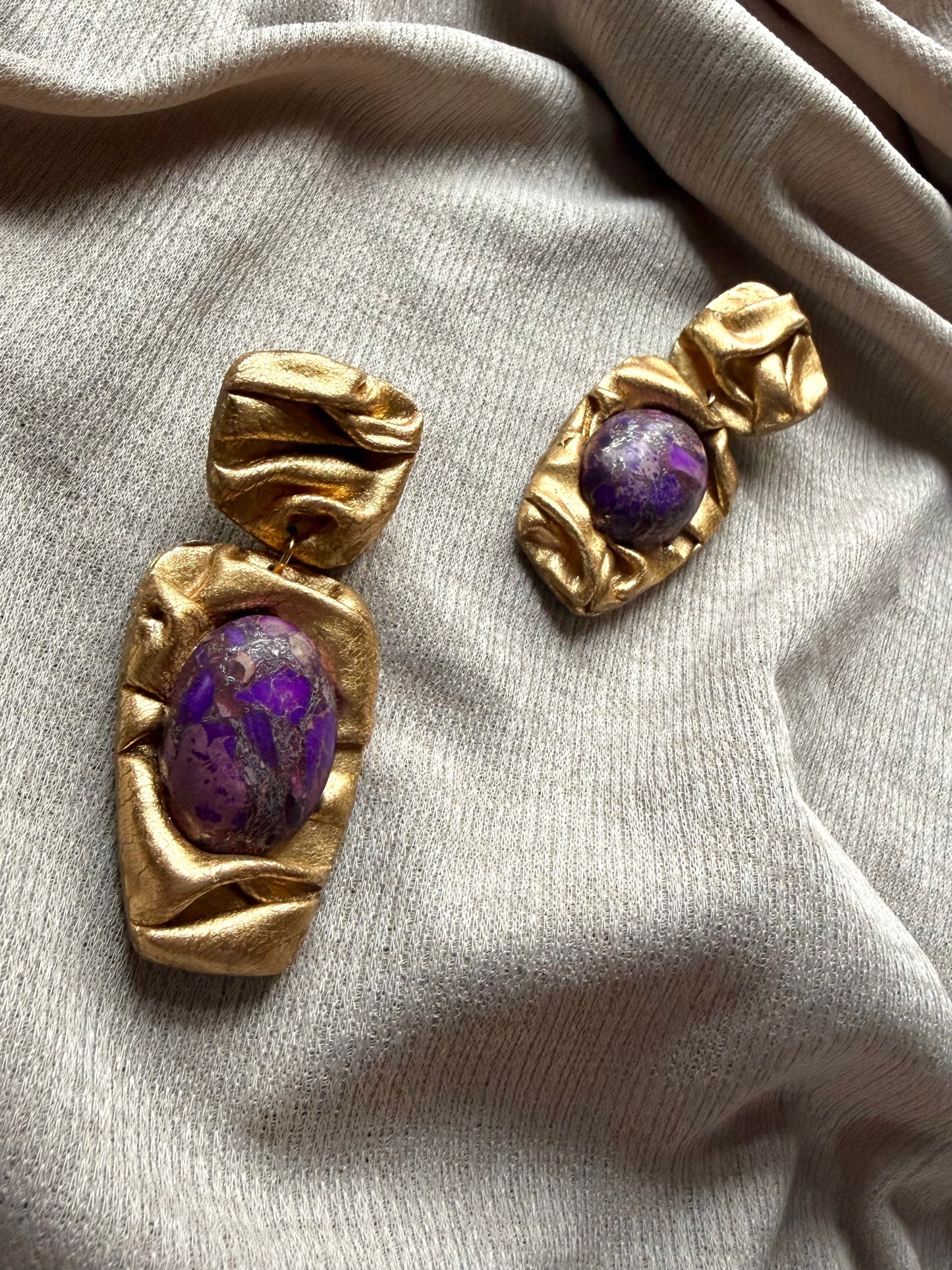 Asymmetric Draped - Antique Gold with Purple Imperial Jasper