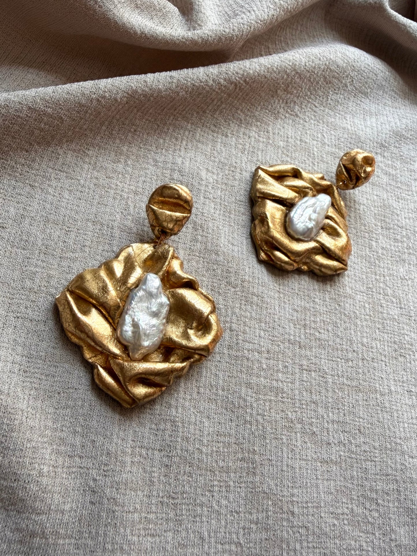 Tile Draped - Antique Gold with Freshwater Pearls