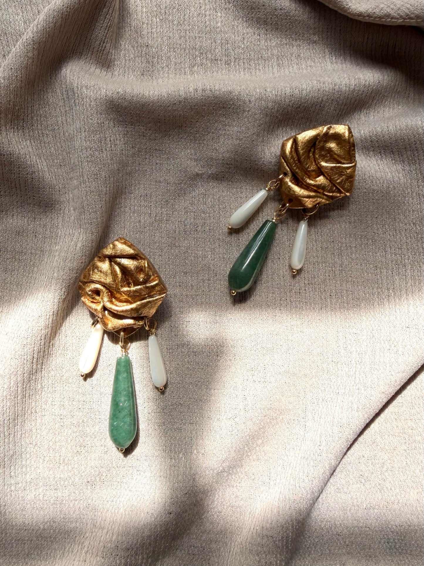 Diamond Draped Chandelier - Antique Gold with Green Aventurine