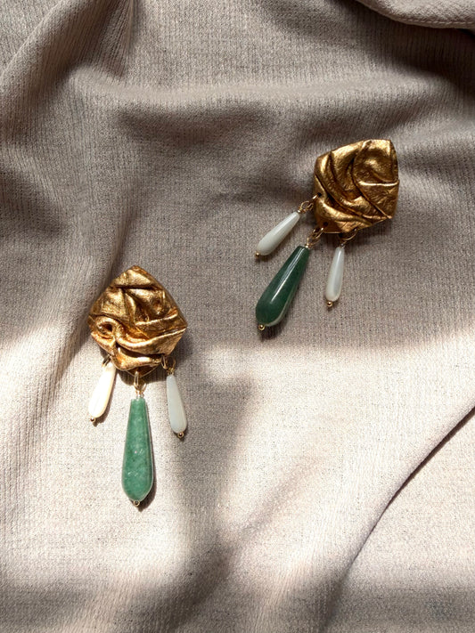Diamond Draped Chandelier - Antique Gold with Green Aventurine