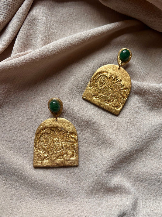 Farideh Lion & Sun - Antique Gold with Green Aventurine