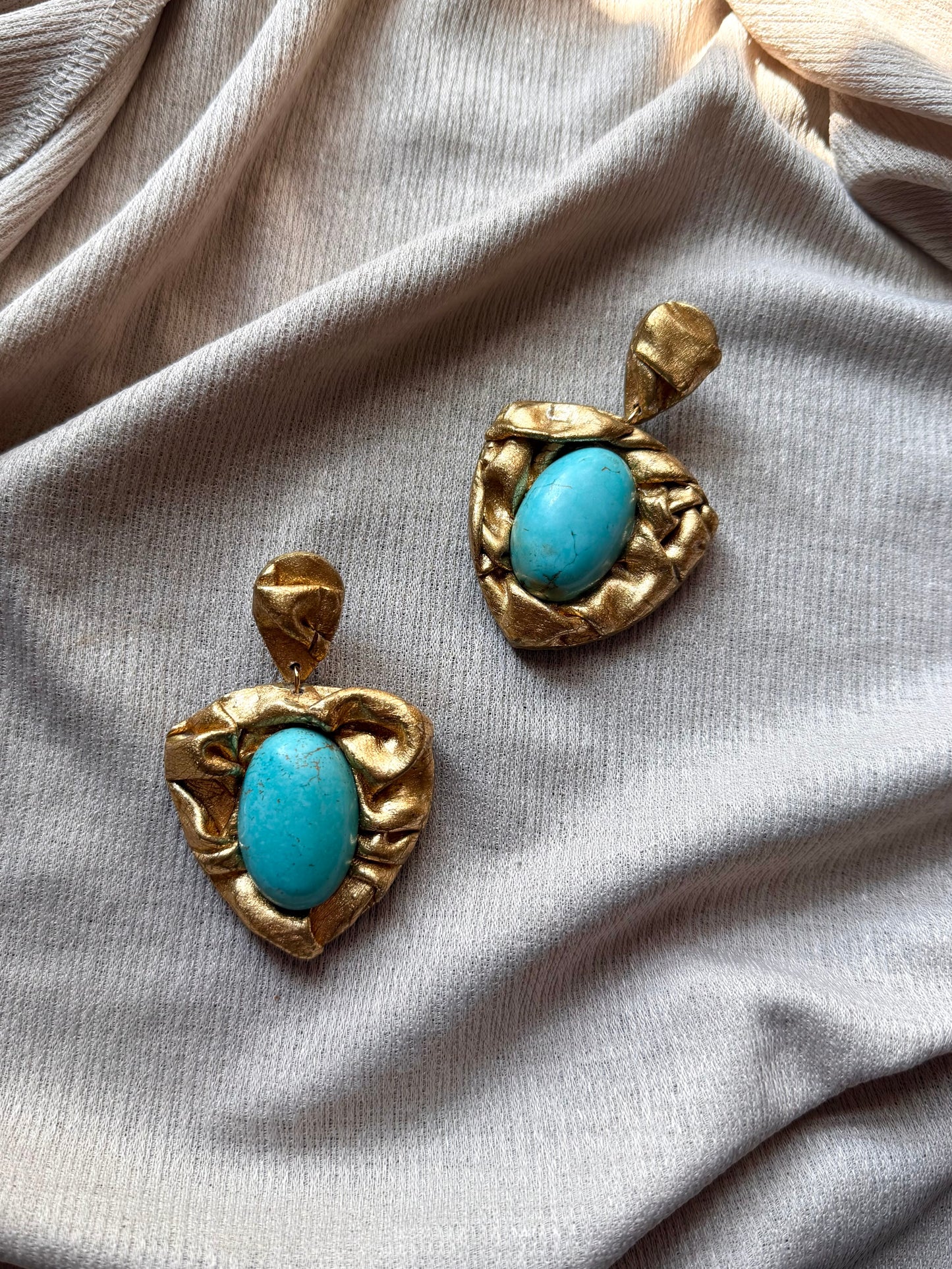 Triangular Draped - Antique Gold with Turquoise Magnesite