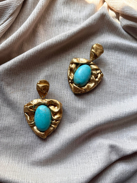Triangular Draped - Antique Gold with Turquoise Magnesite