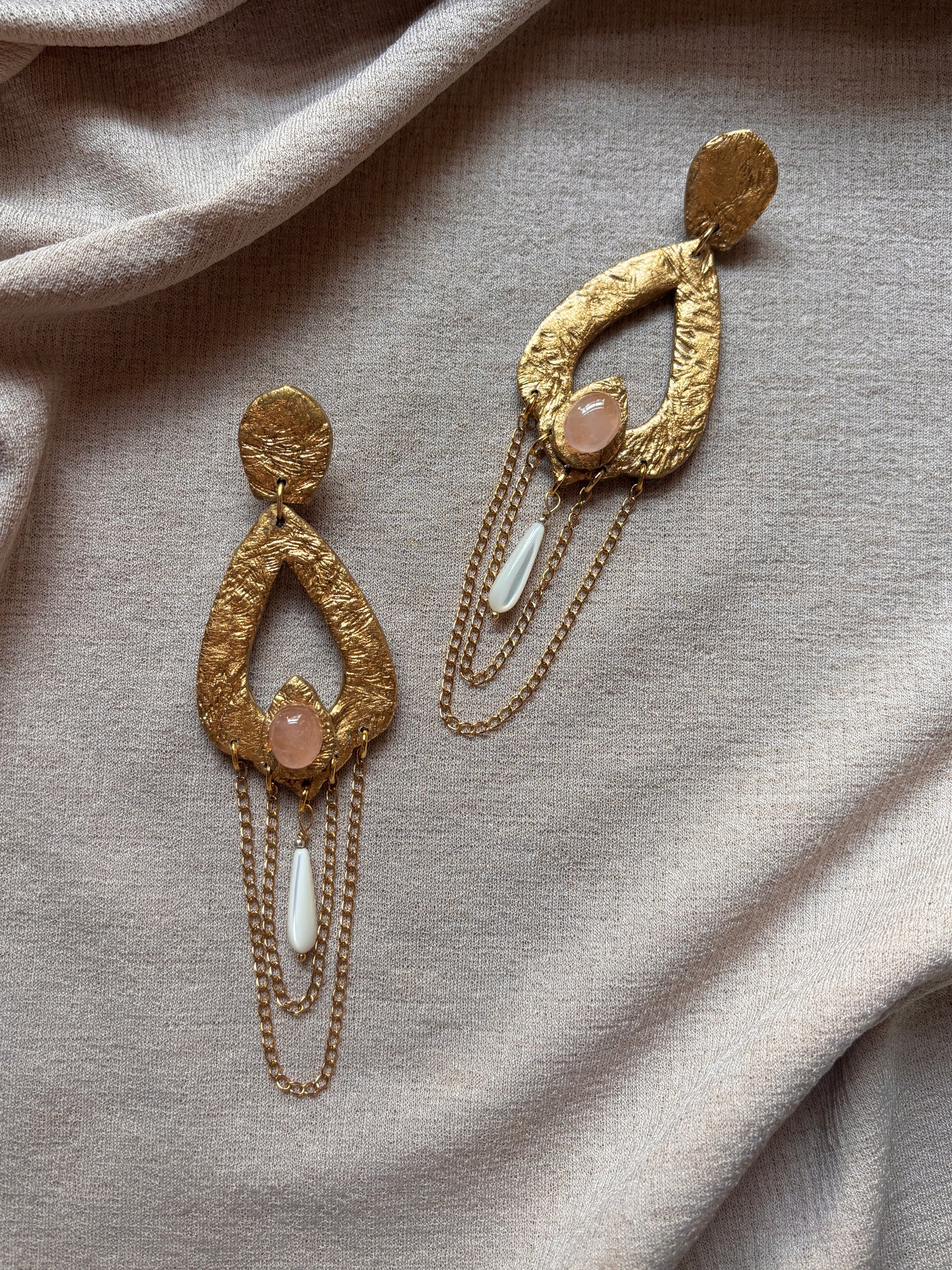 Handcrafted Caspara Chain Chandelier in antique gold with rose quartz by Ava & Azar