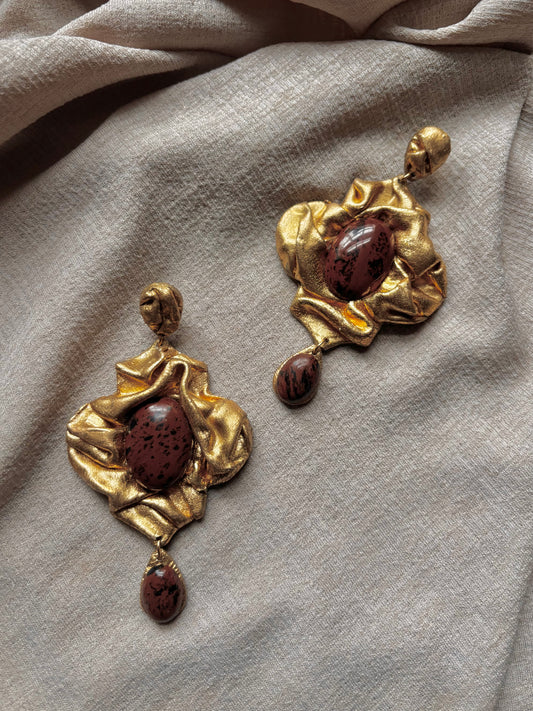 Nidara Draped Large - Antique Gold with Mahogany Obsidian