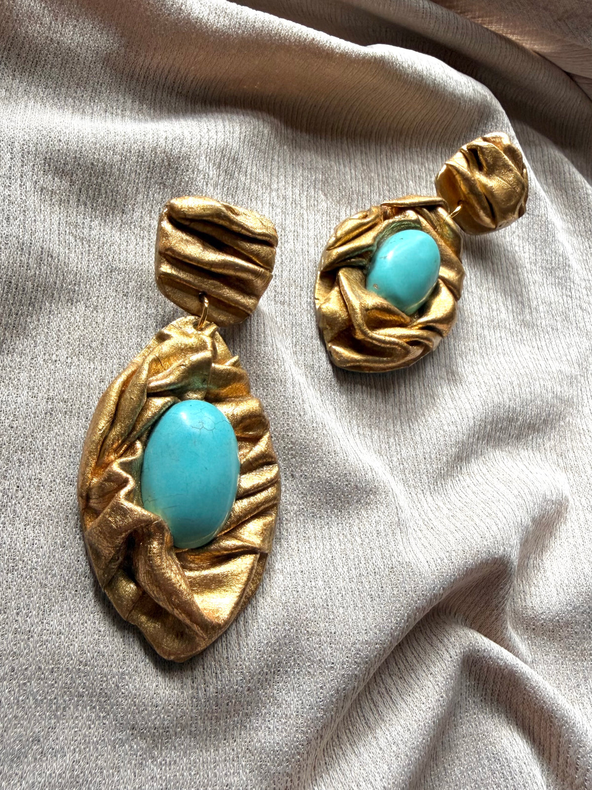 Feather Draped - Antique Gold with Turquoise Magnesite