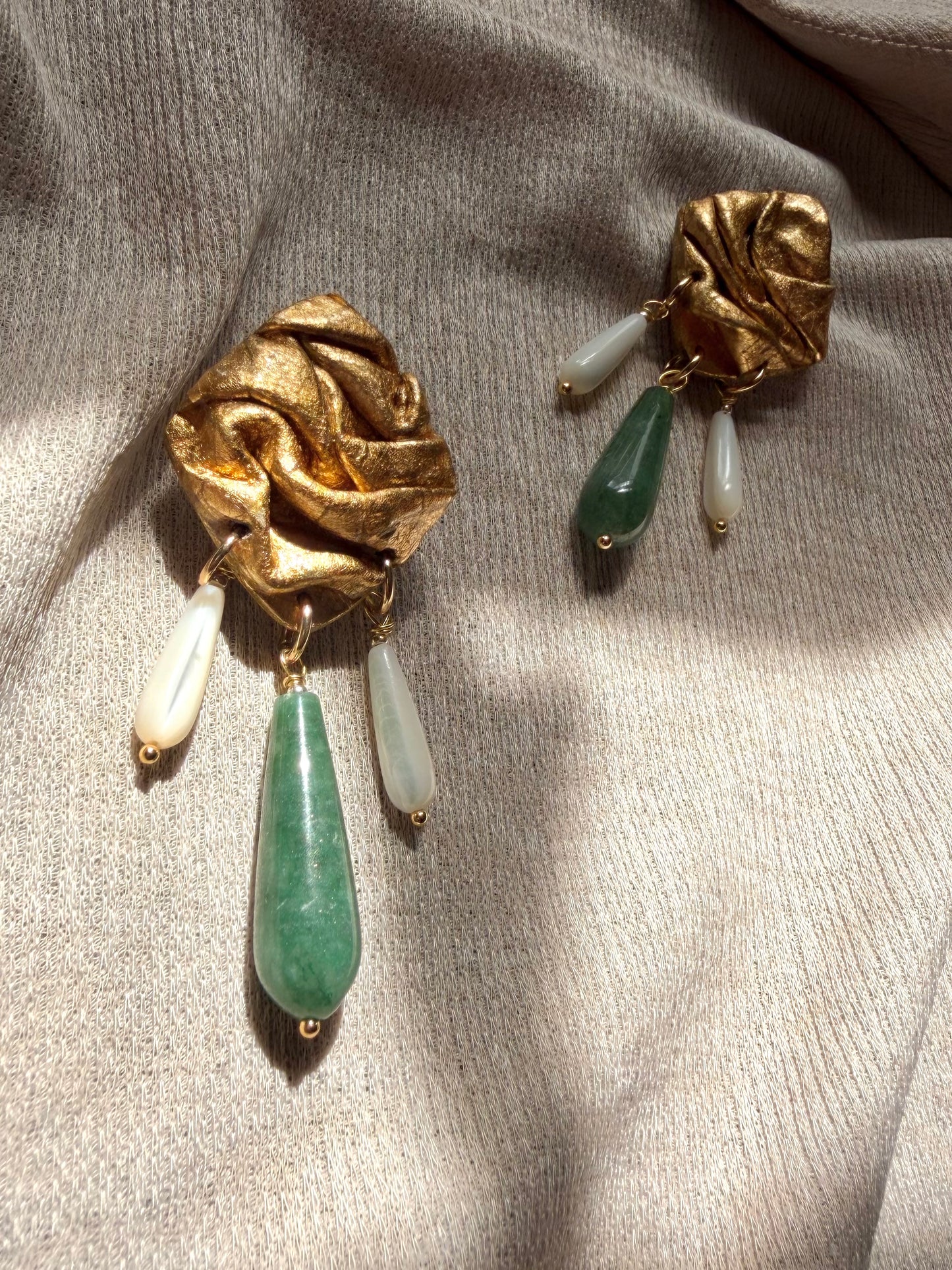 Diamond Draped Chandelier - Antique Gold with Green Aventurine
