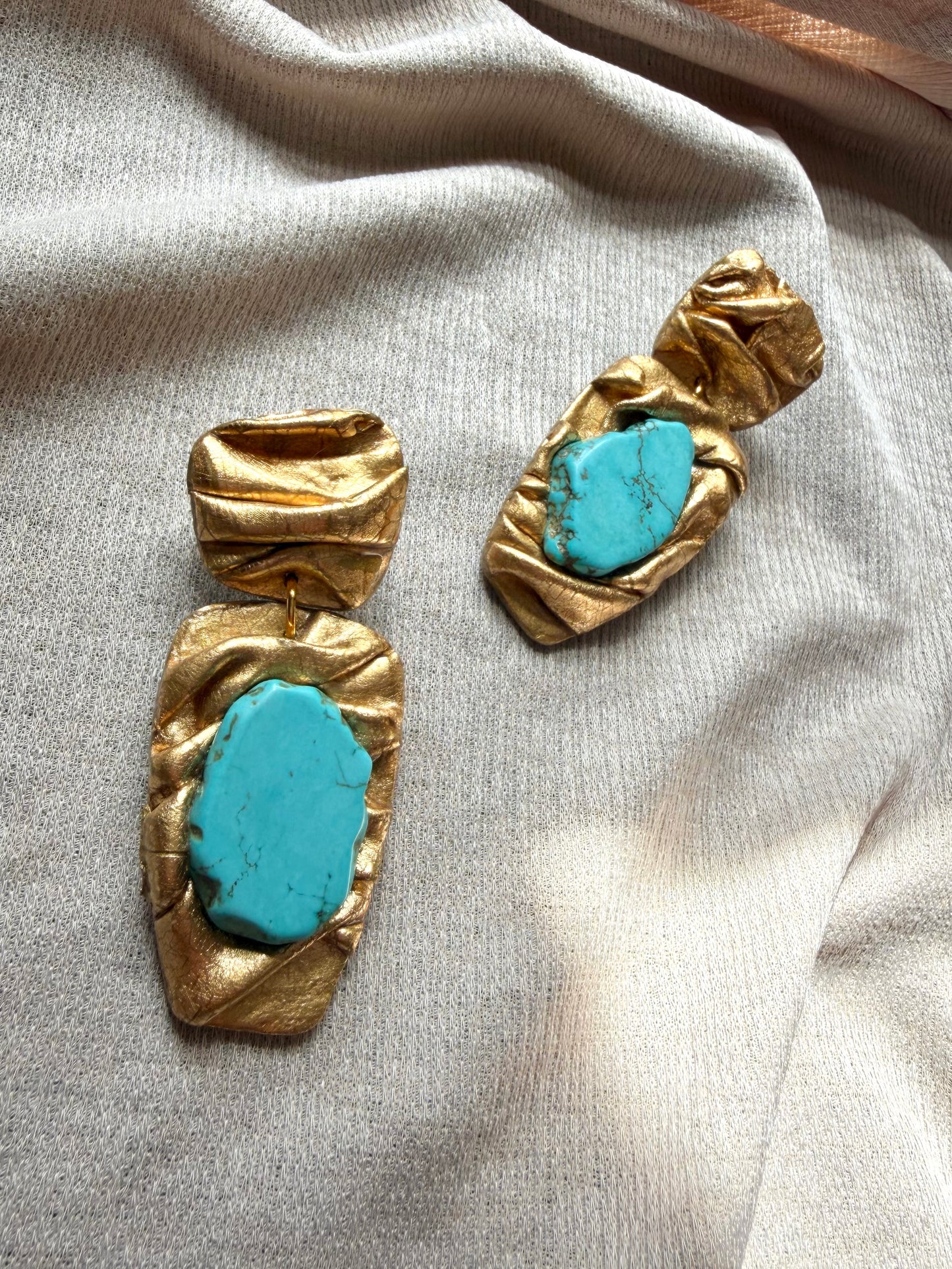 Asymmetric Draped - Antique Gold with Turquoise Magnesite (Clip-ons)