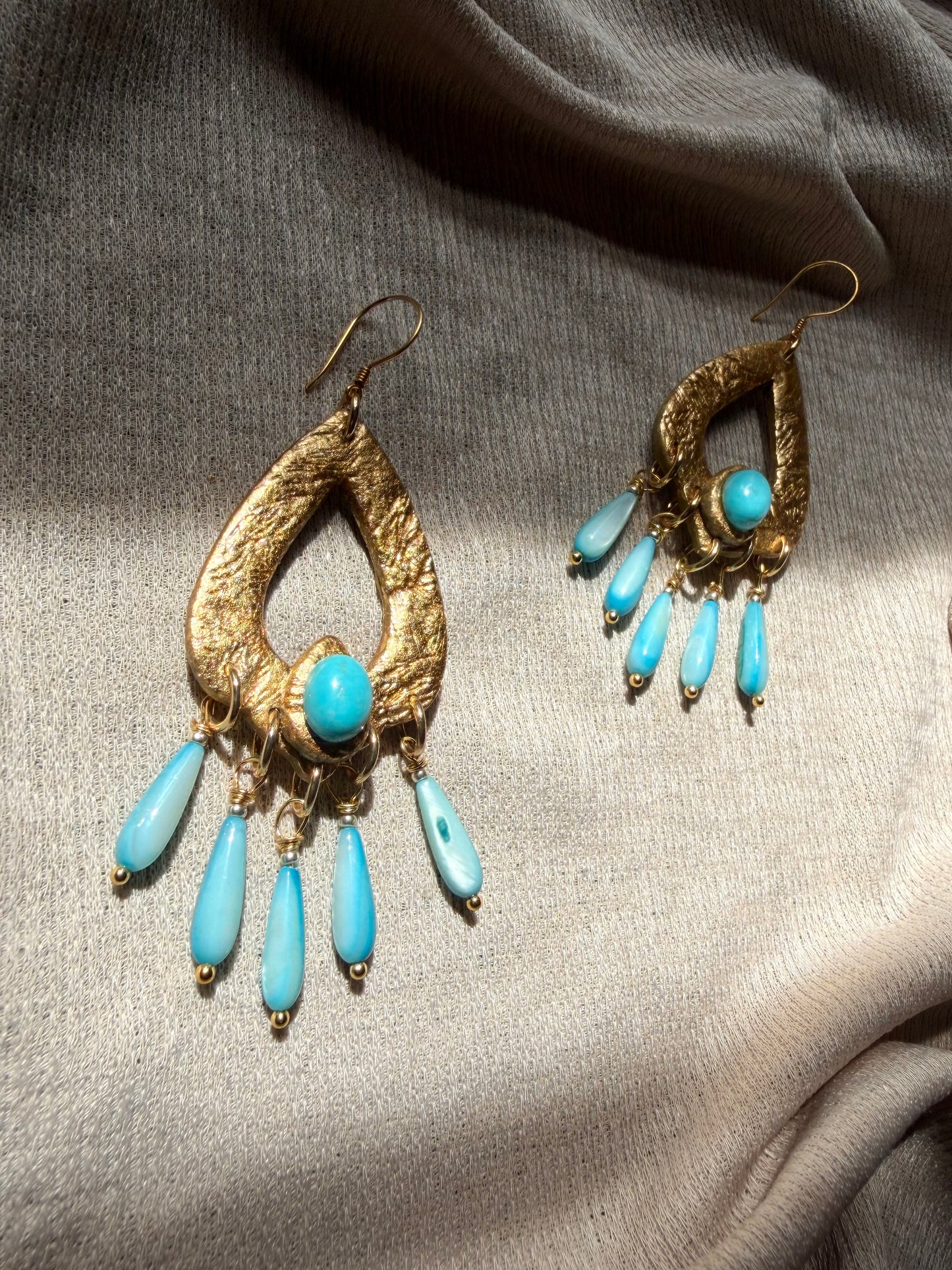 Caspara Chandelier - Antique Gold with Turquoise Magnesite