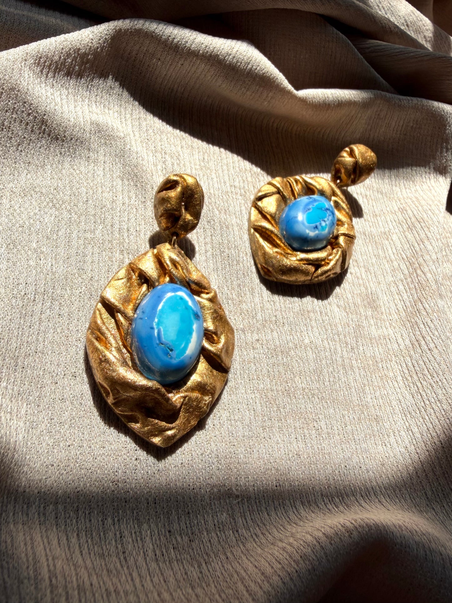 Feather Draped - Antique Gold with Blue Imperial Jasper