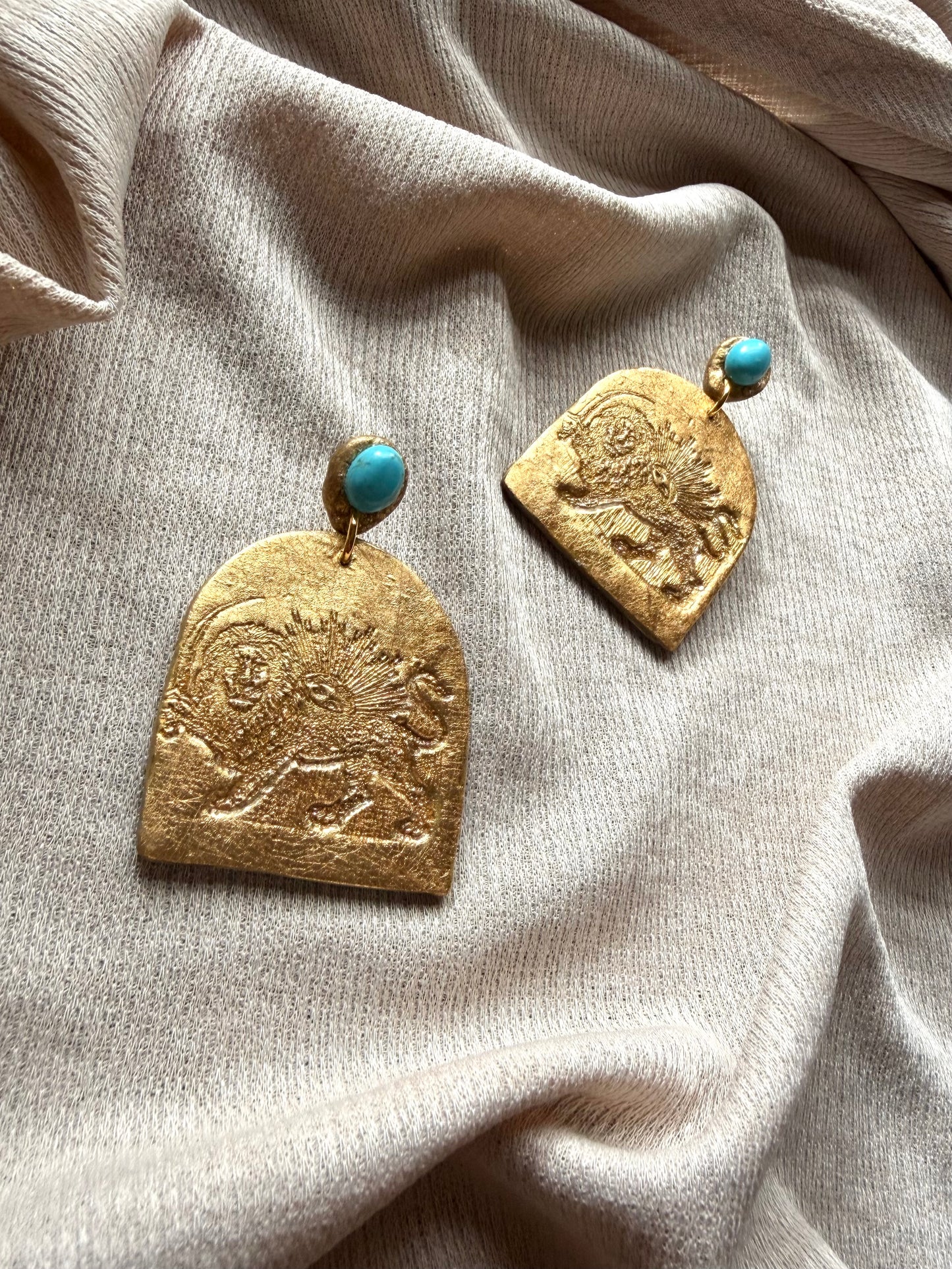 Farideh Lion and Sun - Antique Gold with Turquoise Magnesite