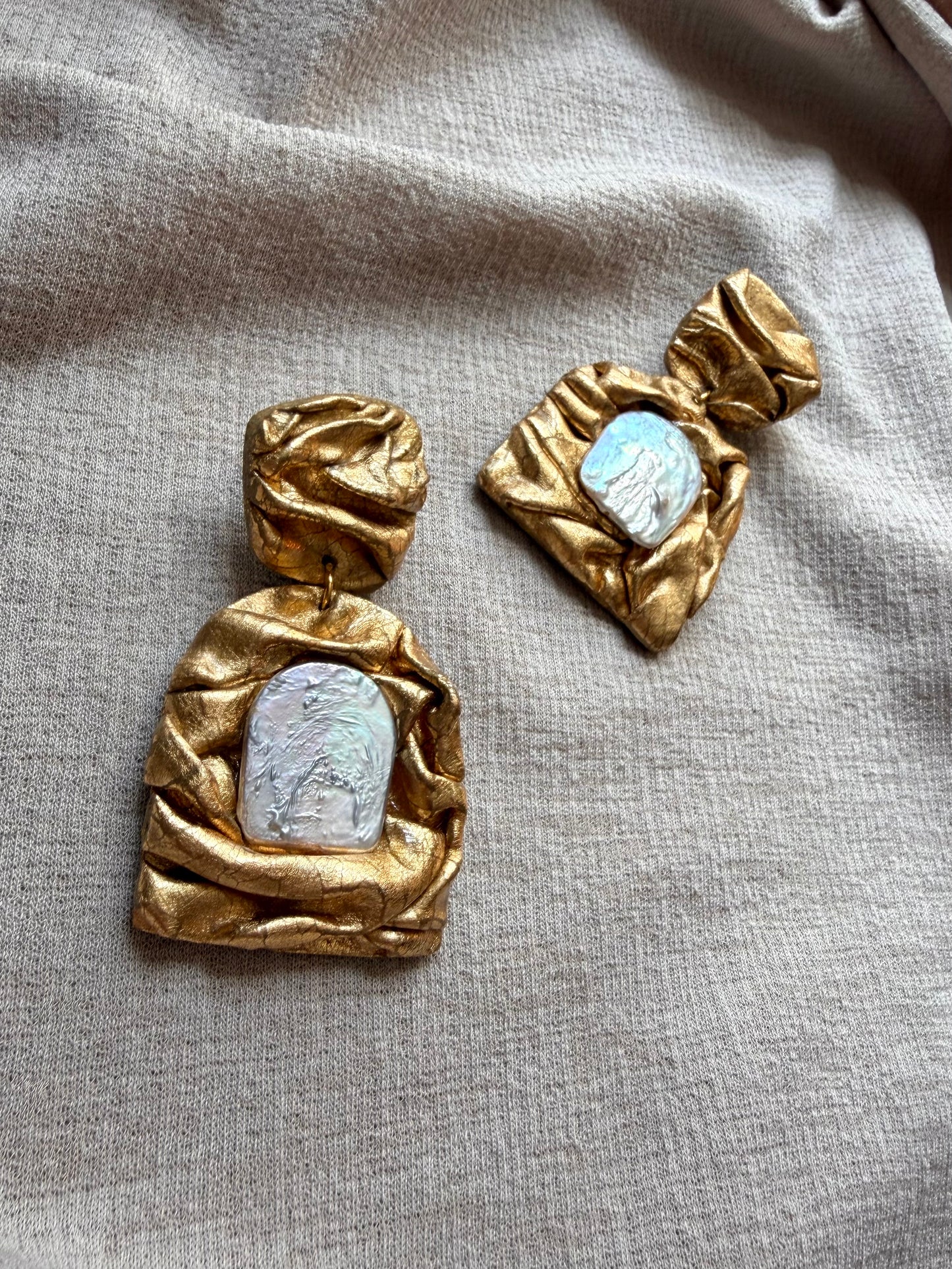 Farideh Draped - Antique Gold with Freshwater Pearls