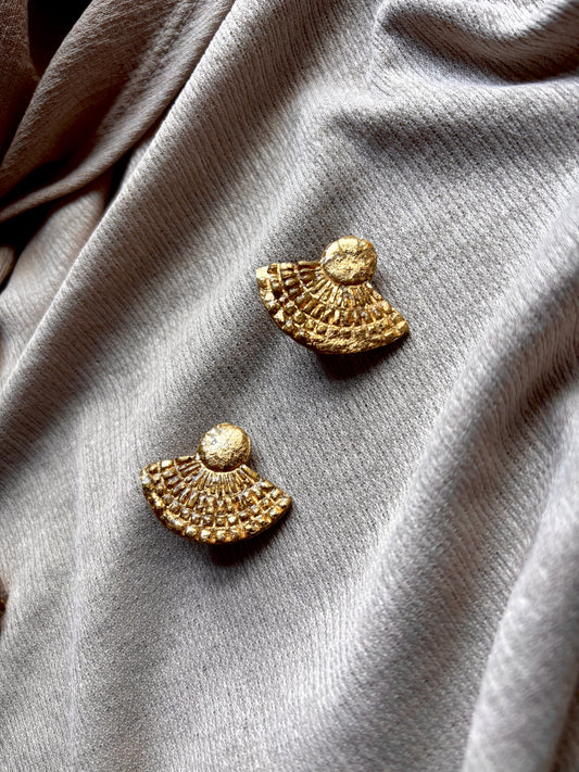 Tahmina Ava & Azar handcrafted fan stud gold earrings clip ons non pierced