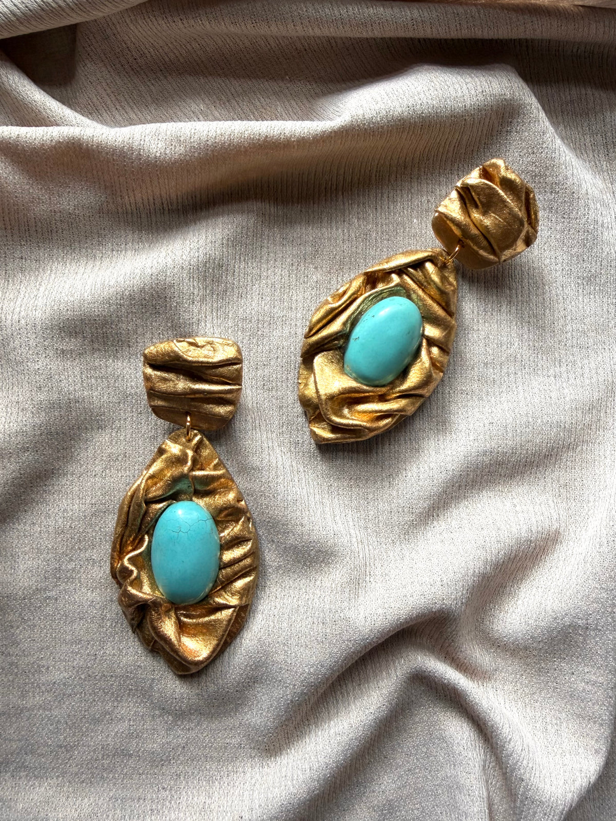 Feather Draped - Antique Gold with Turquoise Magnesite