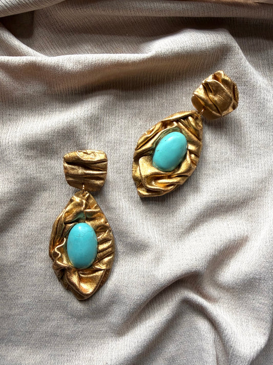 Feather Draped - Antique Gold with Turquoise Magnesite
