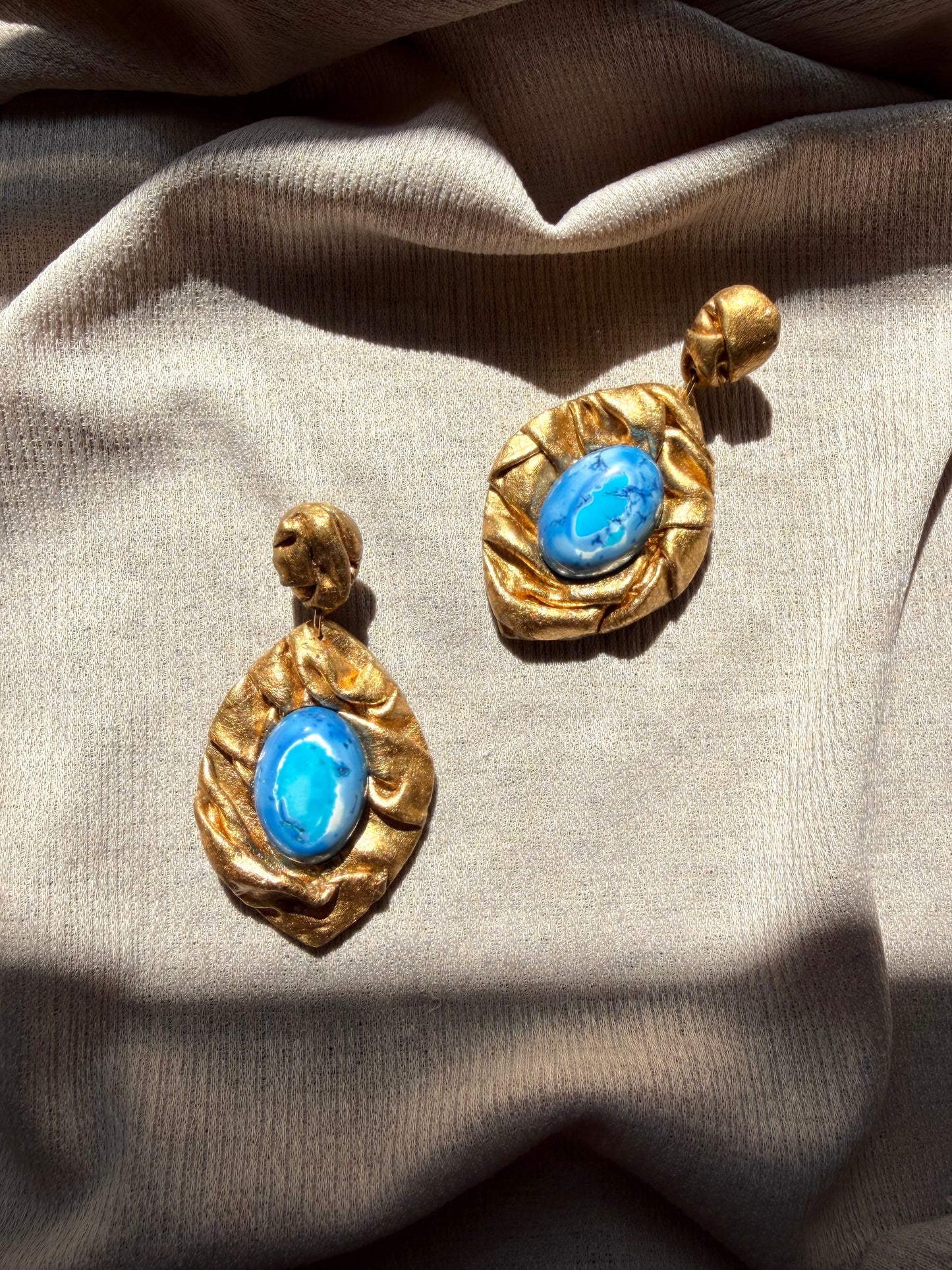 Feather Draped - Antique Gold with Blue Imperial Jasper