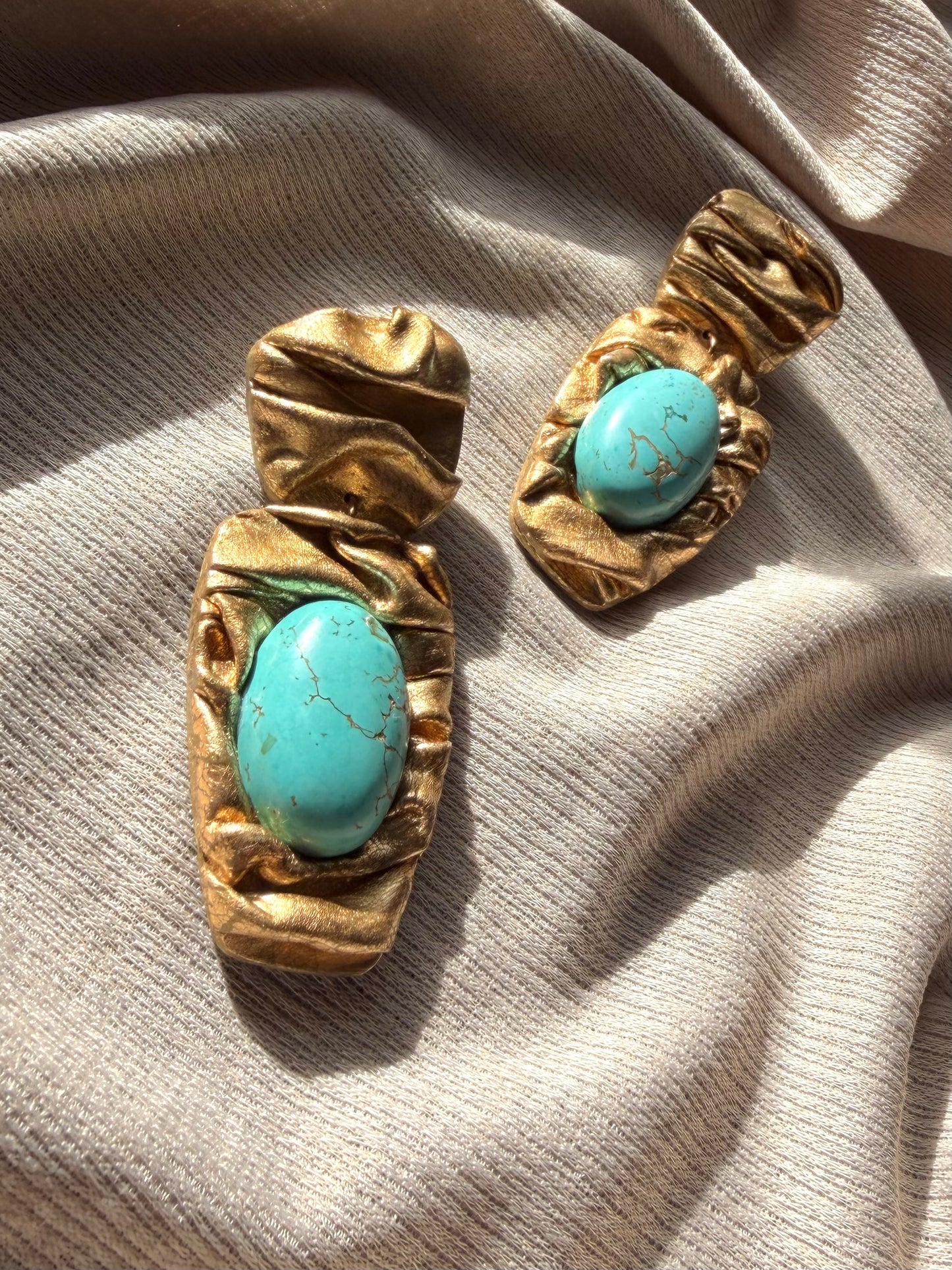 Asymmetric Draped - Antique Gold with Turquoise Magnesite