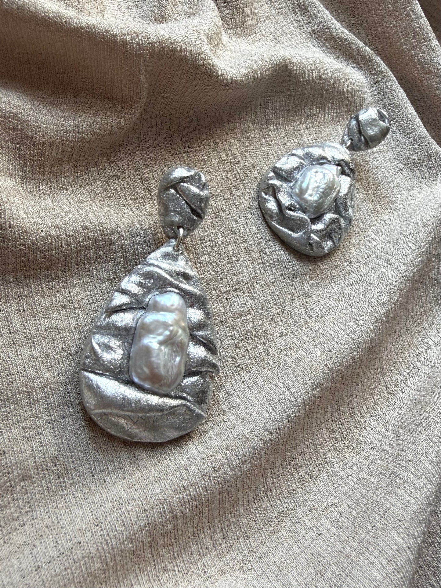 Teardrop Draped - Silver with Freshwater Pearls