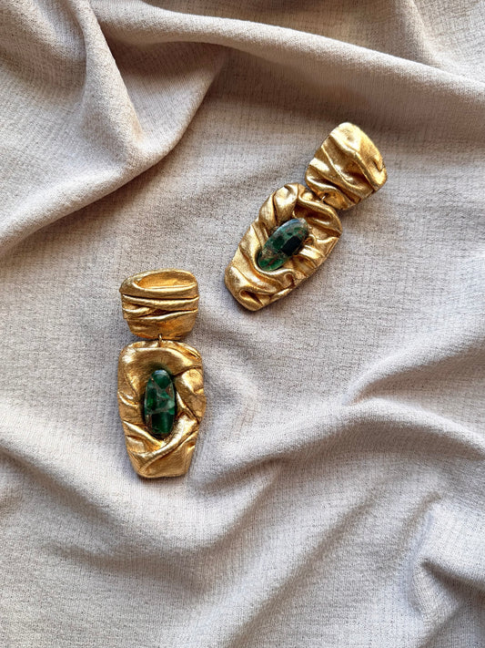 Asymmetric Draped - Antique Gold with Copper Emerald