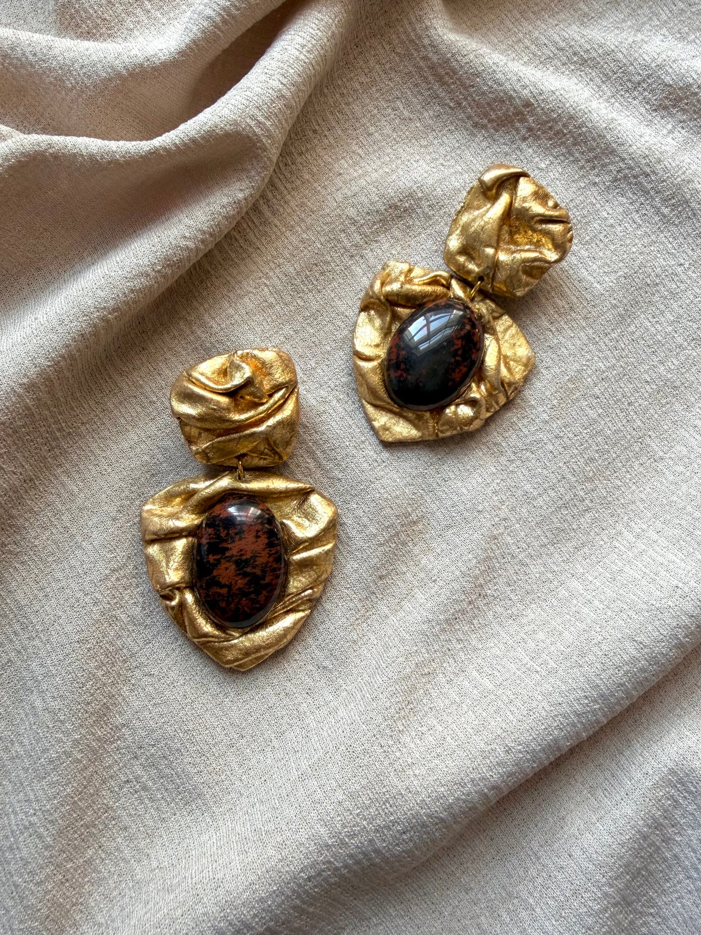 Triangular Draped - Antique Gold with Mahogany Obsidian