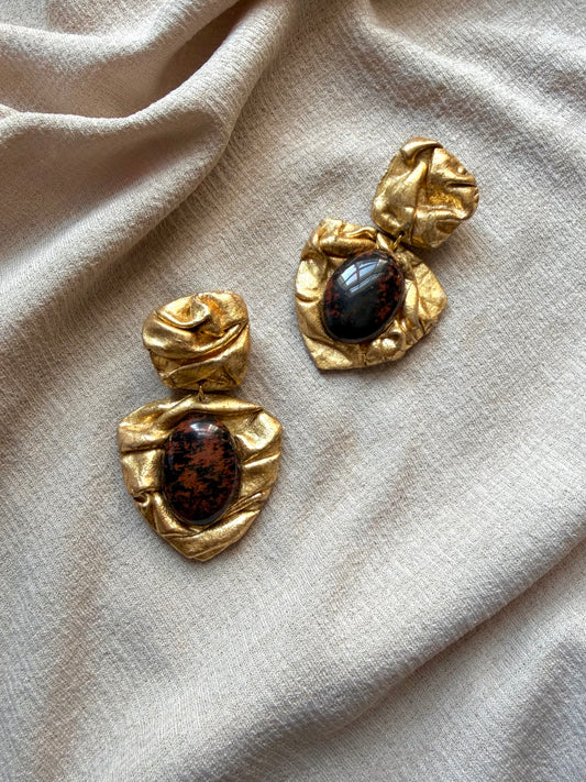 Triangular Draped - Antique Gold with Mahogany Obsidian