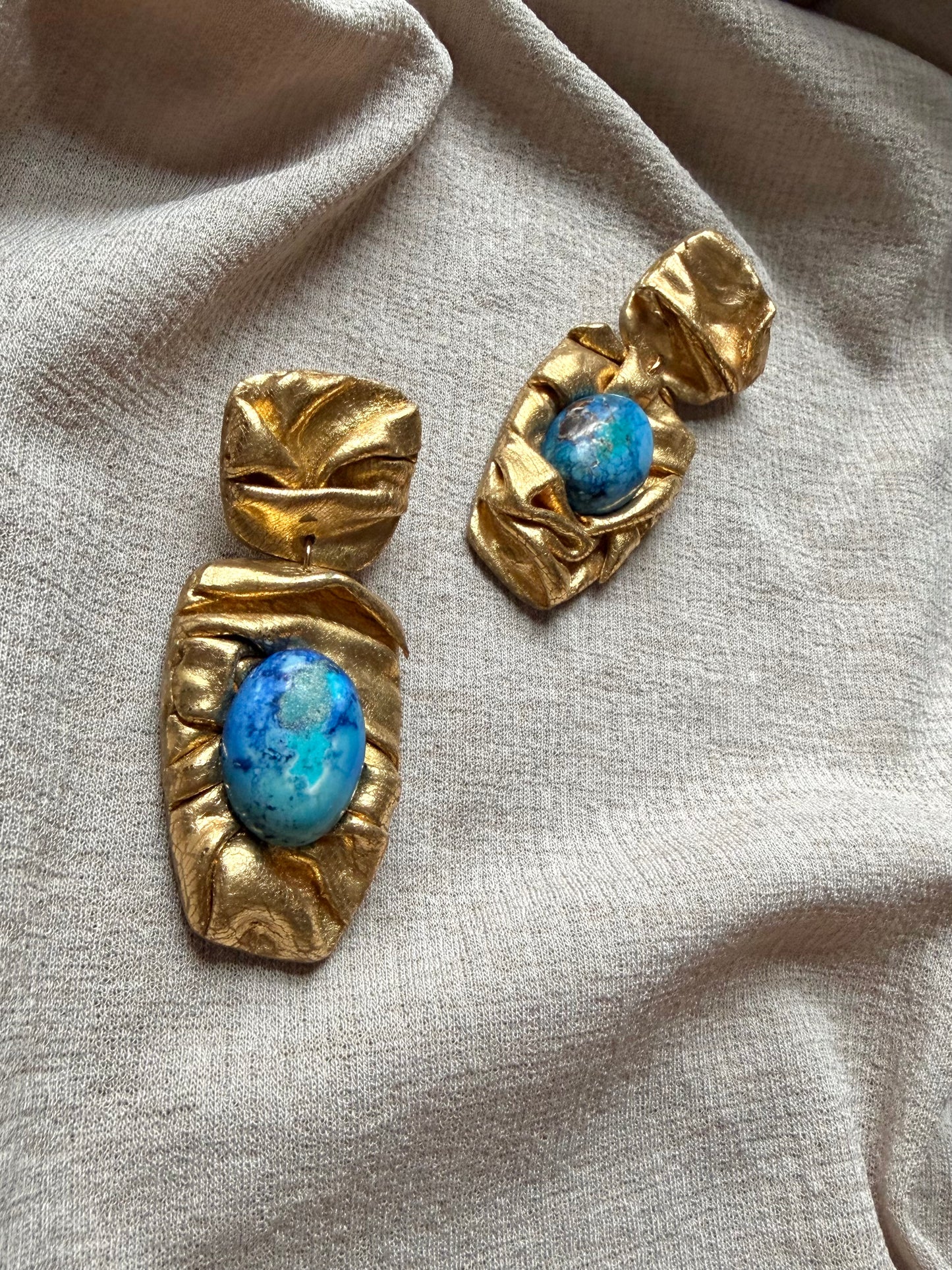 Asymmetric Draped - Antique Gold with Imperial Blue Jasper