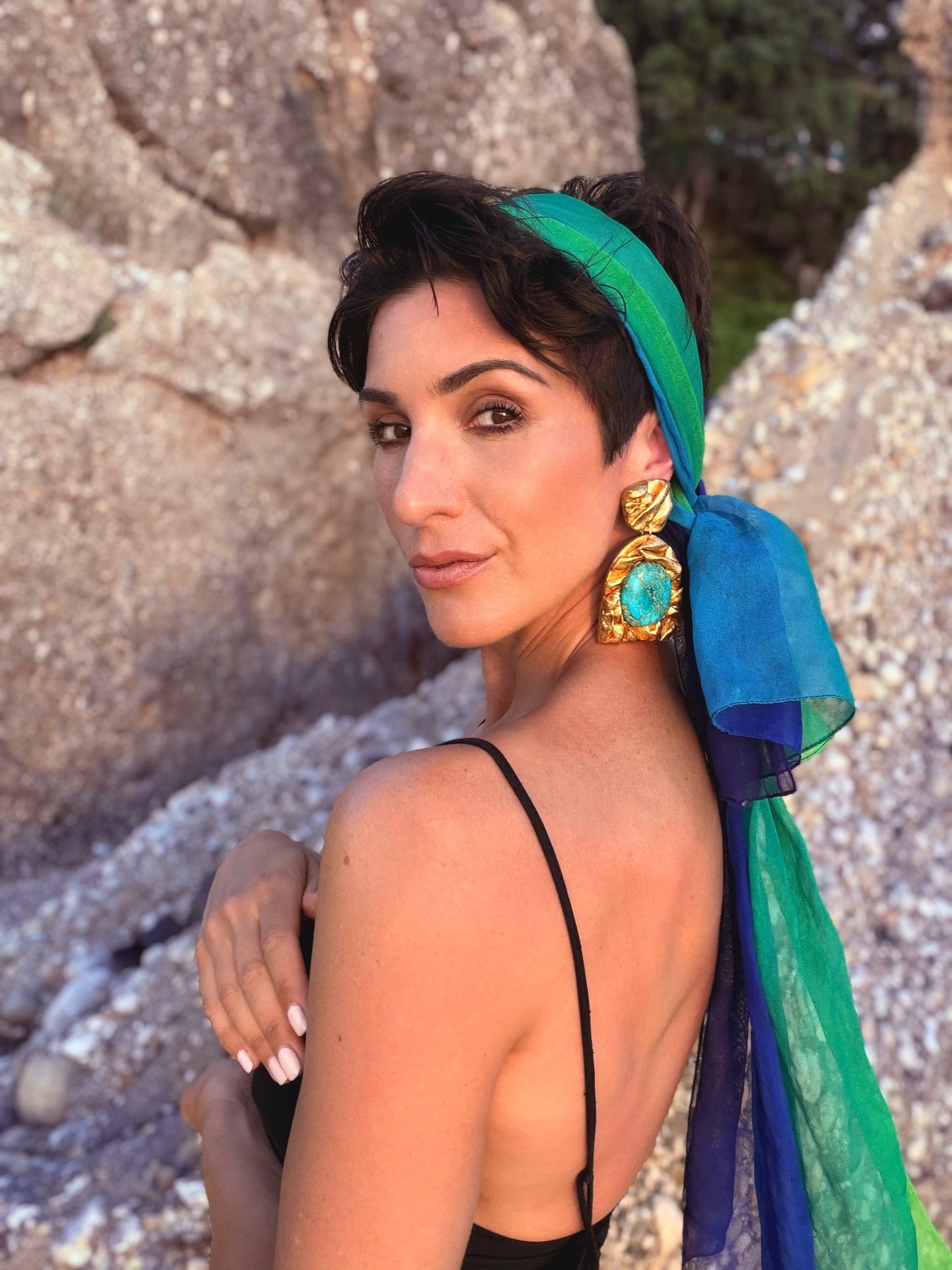 Farideh Draped - Antique Gold with Imperial Jasper (Clip-Ons)