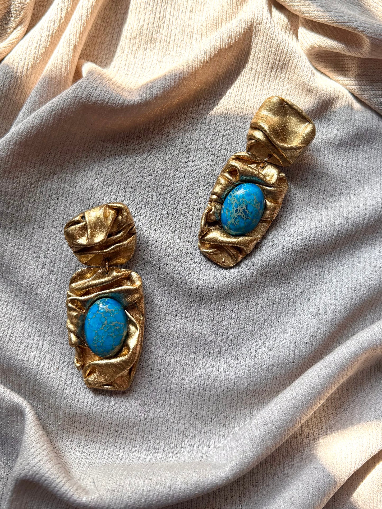 Asymmetric Draped - Antique Gold with Imperial Blue Jasper