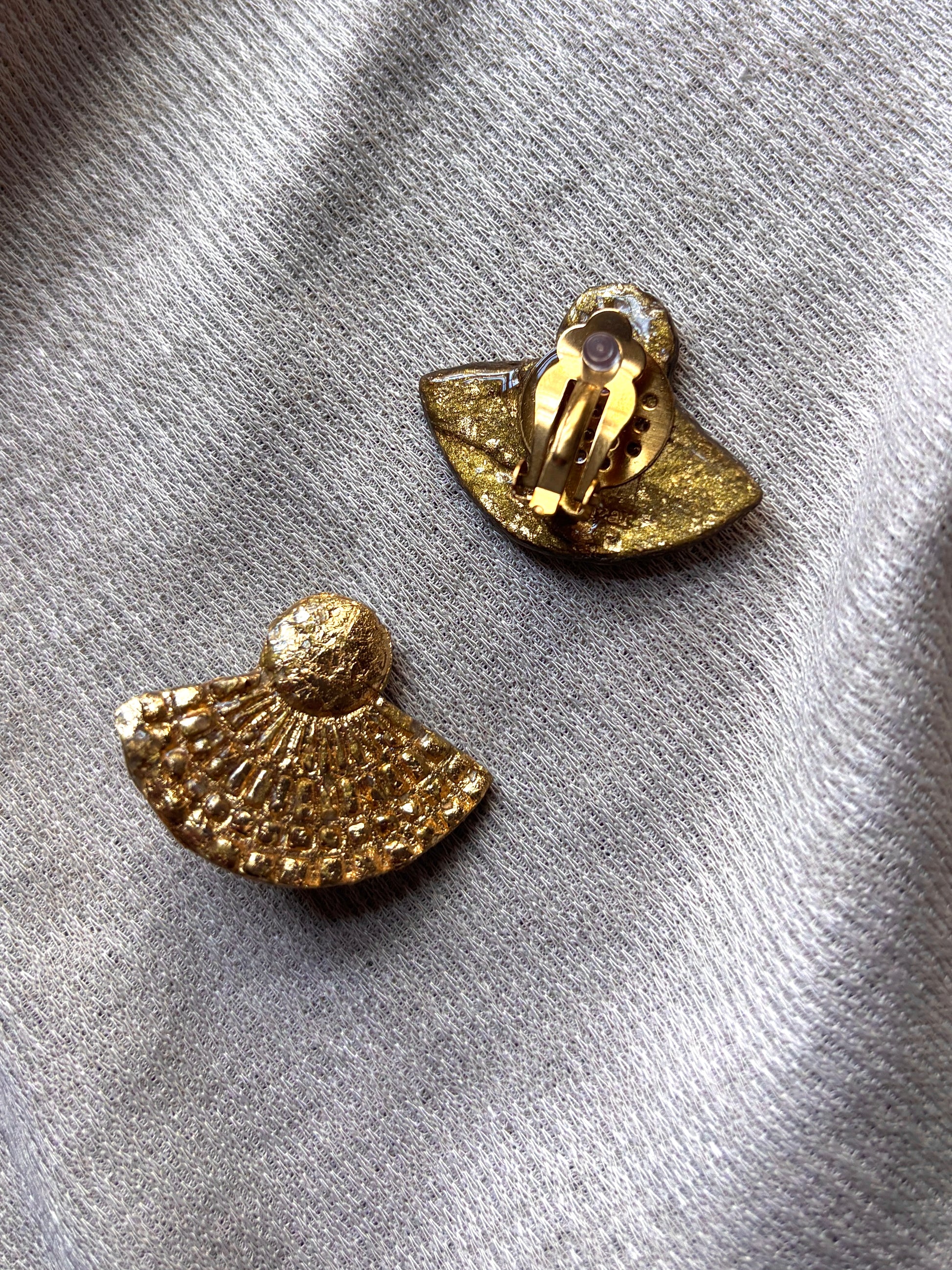 Tahmina Ava & Azar handcrafted fan stud gold earrings clip ons non pierced