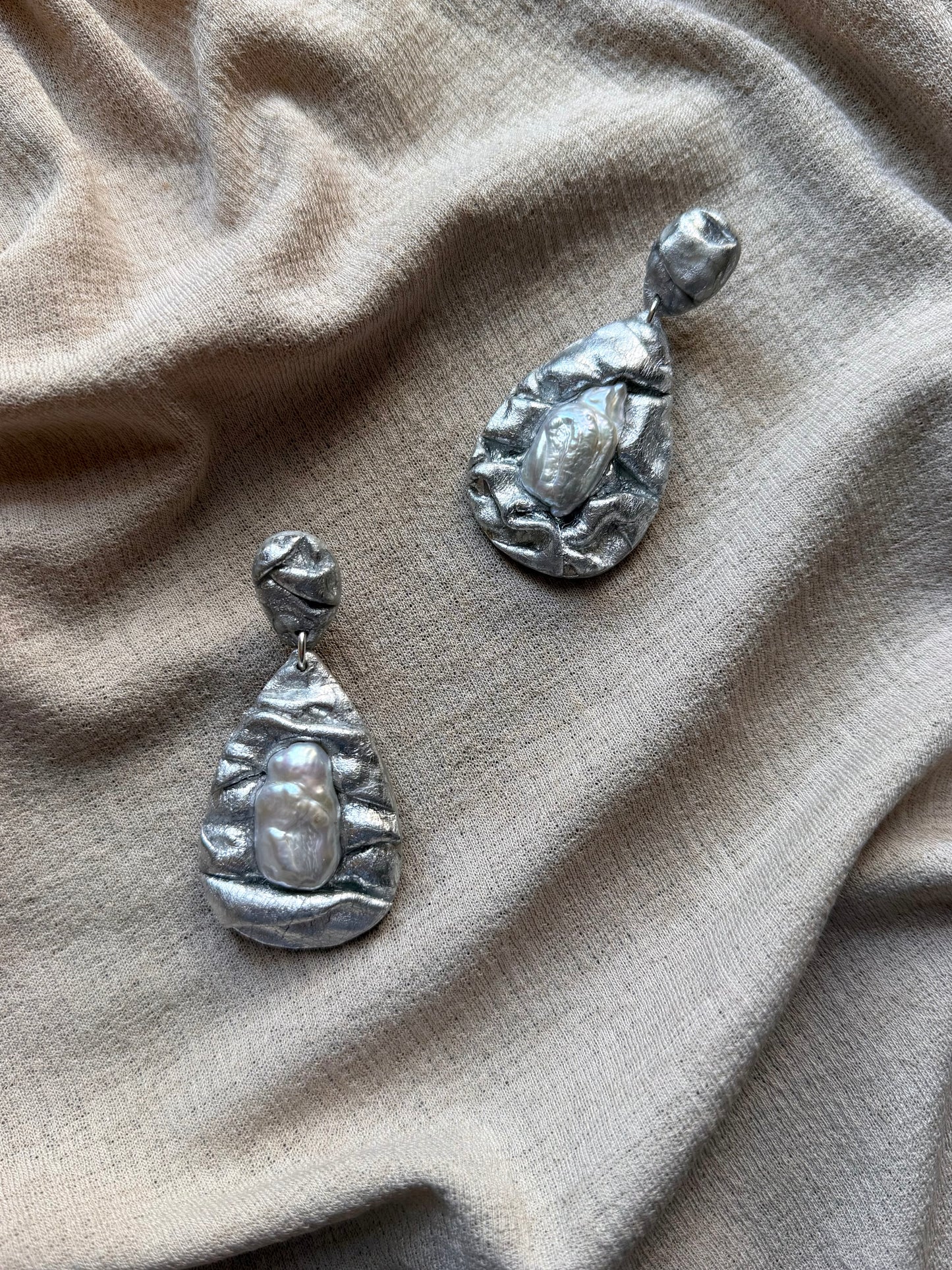Teardrop Draped - Silver with Freshwater Pearls