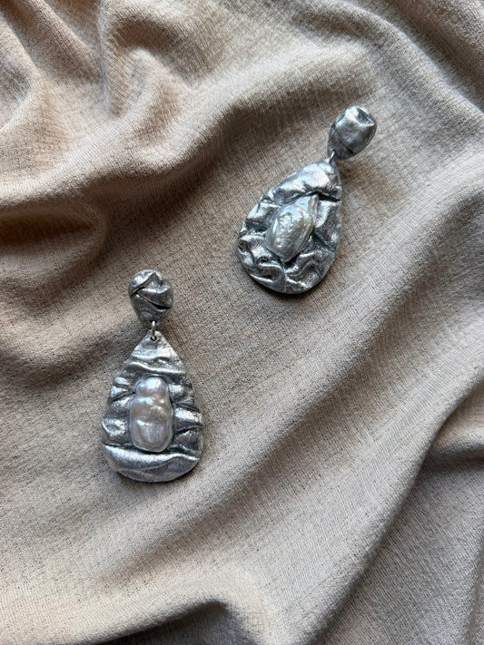 Teardrop Draped - Silver with Freshwater Pearls