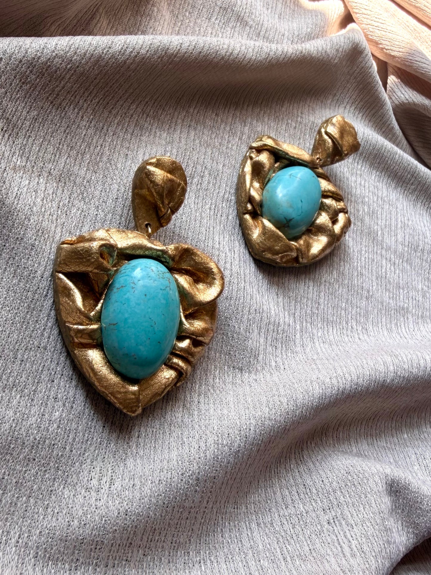 Triangular Draped - Antique Gold with Turquoise Magnesite