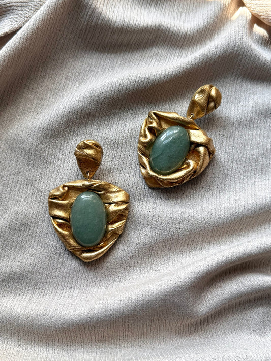 Triangular Draped - Antique Gold with Green Aventurine
