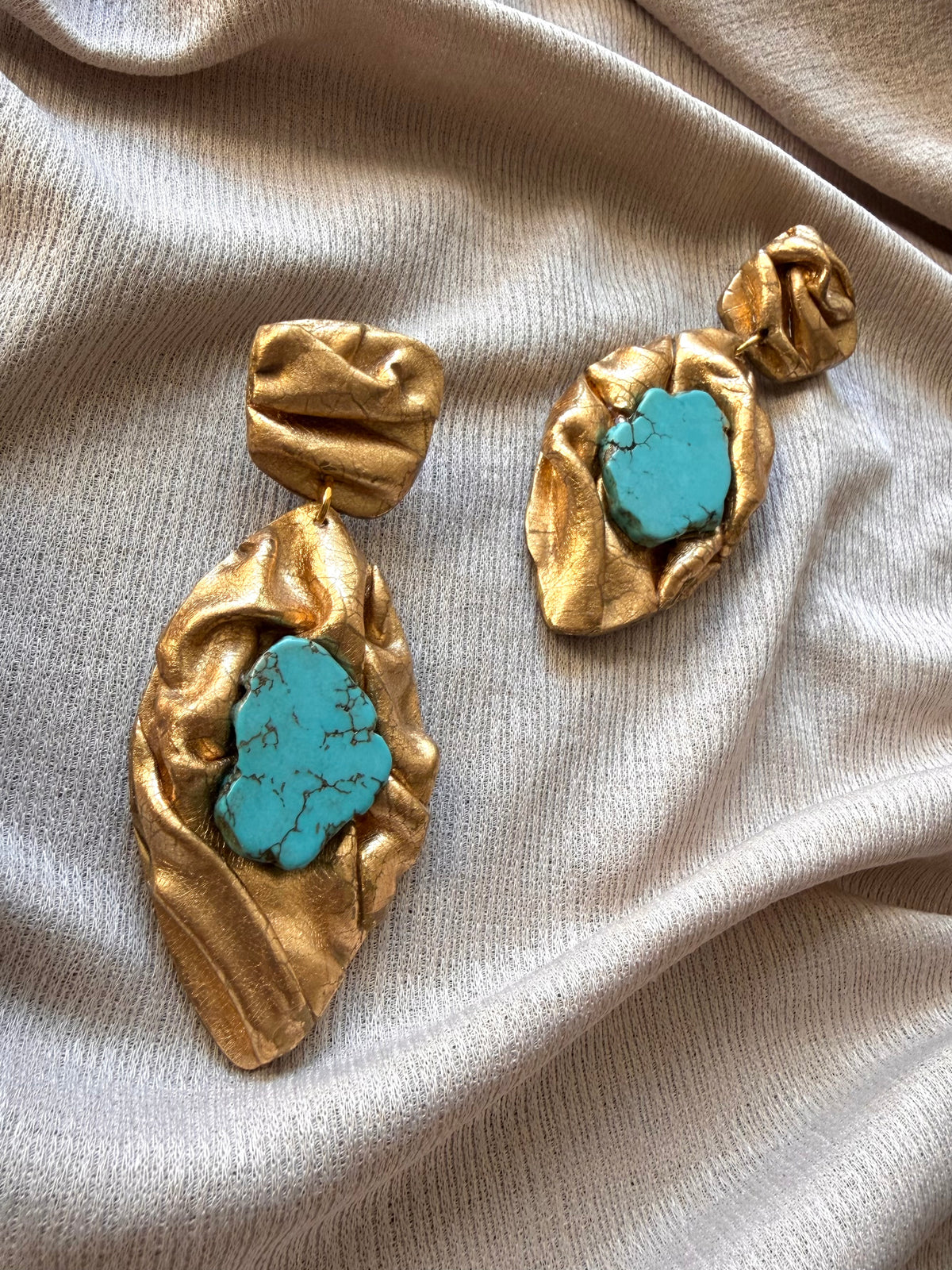 Feather Draped - Antique Gold with Turquoise Magnesite