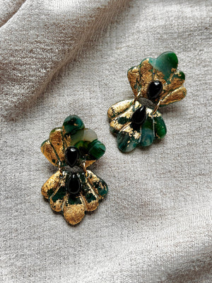 Smaller handcrafted Ava & Azar statement earring called the Caspara, with Black Onyx
