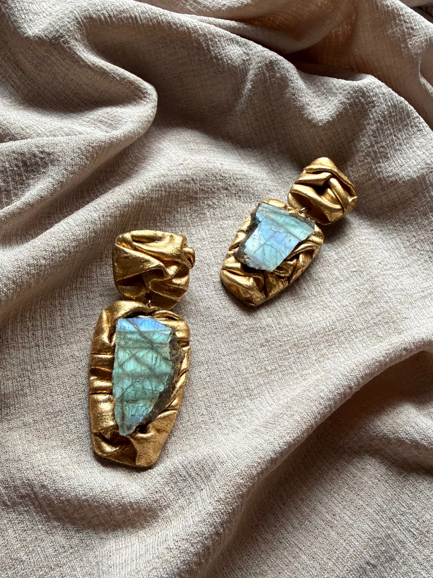 Asymmetric Draped - Antique Gold with Natural Labradorite