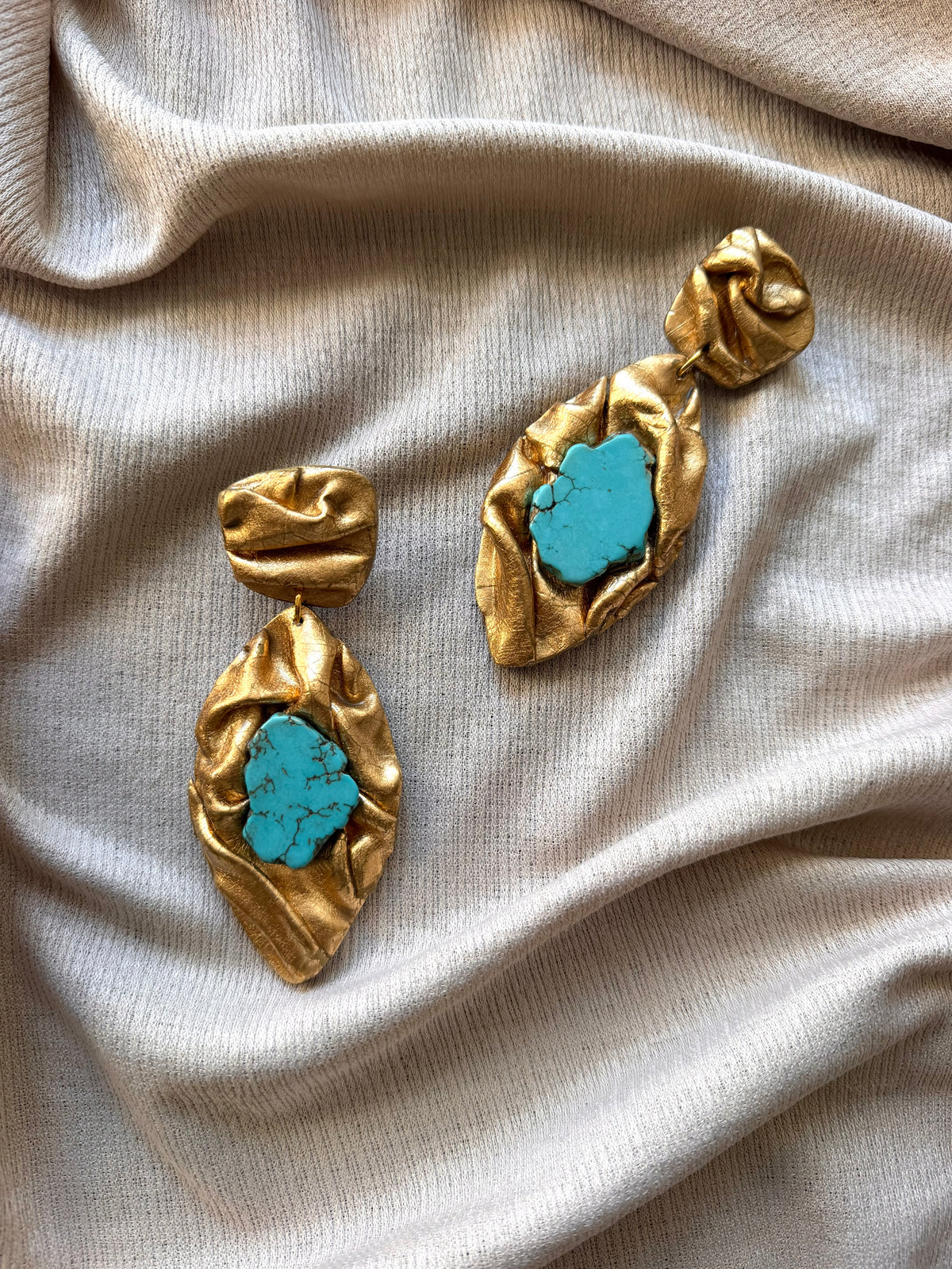 Feather Draped - Antique Gold with Turquoise Magnesite