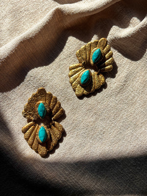 Ava & Azar handcrafted Caspian Gold and Turquoise Howlite statement earrings