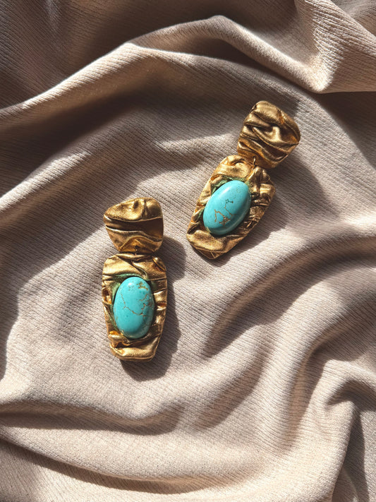 Asymmetric Draped - Antique Gold with Turquoise Magnesite
