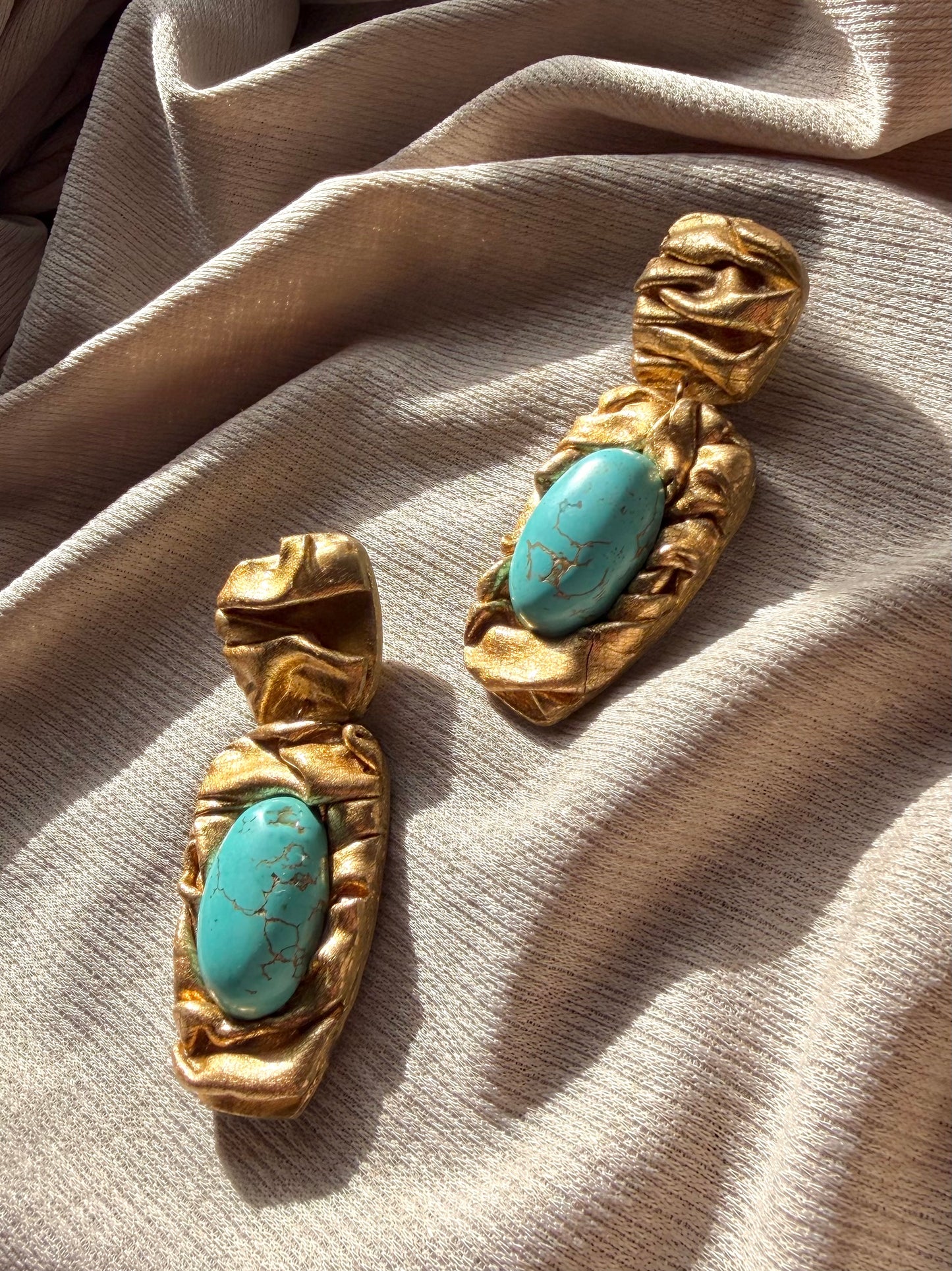 Asymmetric Draped - Antique Gold with Turquoise Magnesite