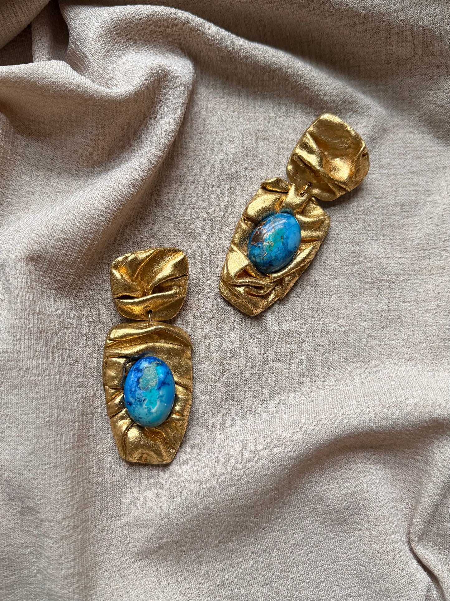 Asymmetric Draped - Antique Gold with Imperial Blue Jasper