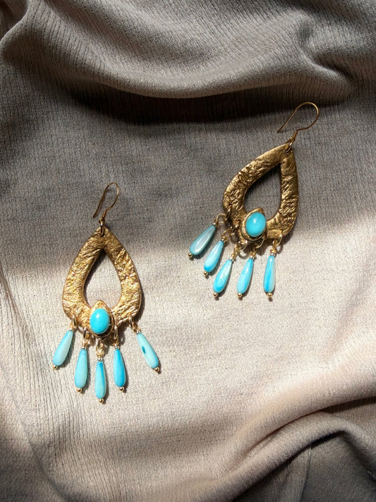 Caspara Chandelier - Antique Gold with Turquoise Magnesite