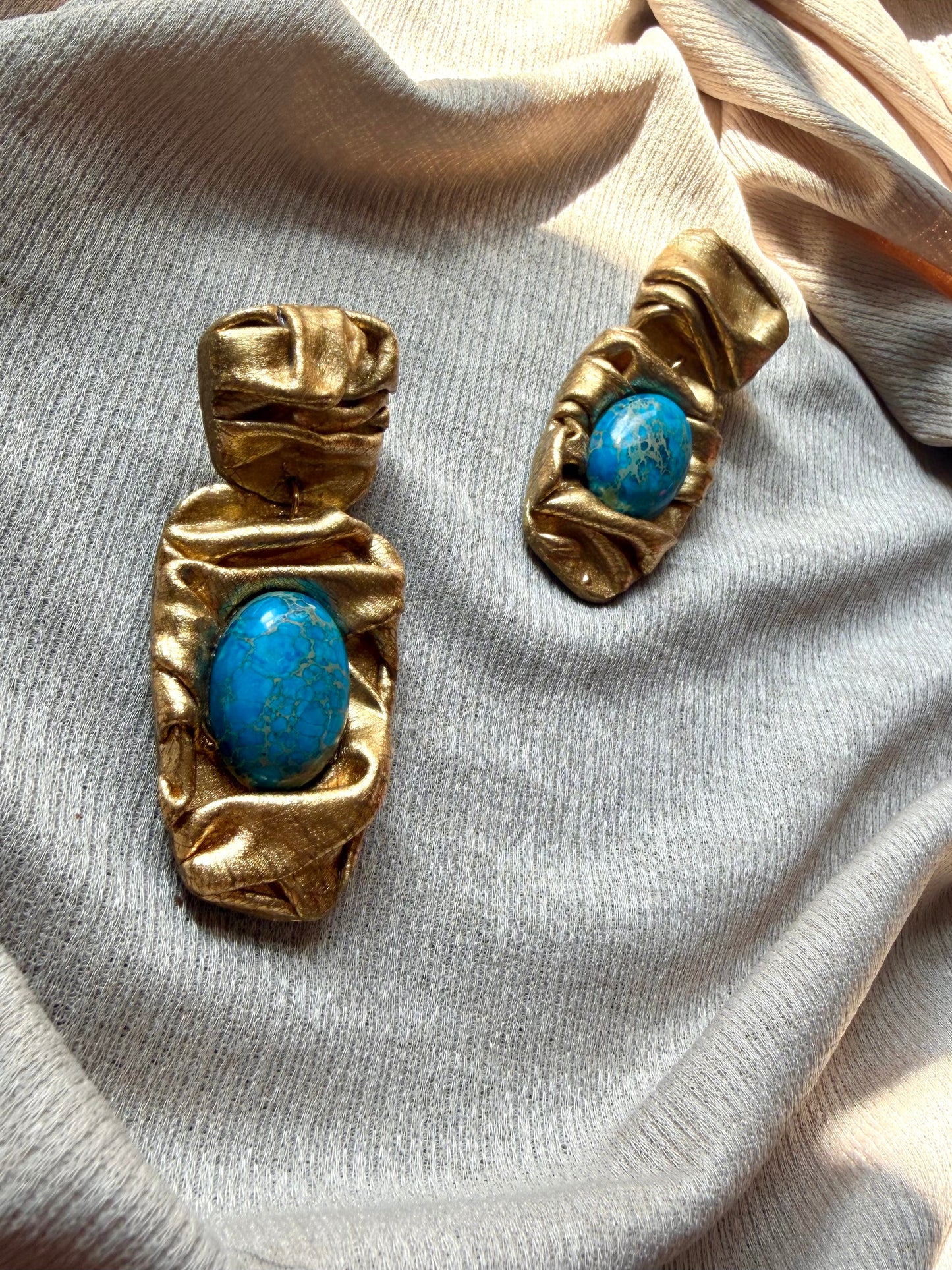 Asymmetric Draped - Antique Gold with Imperial Blue Jasper